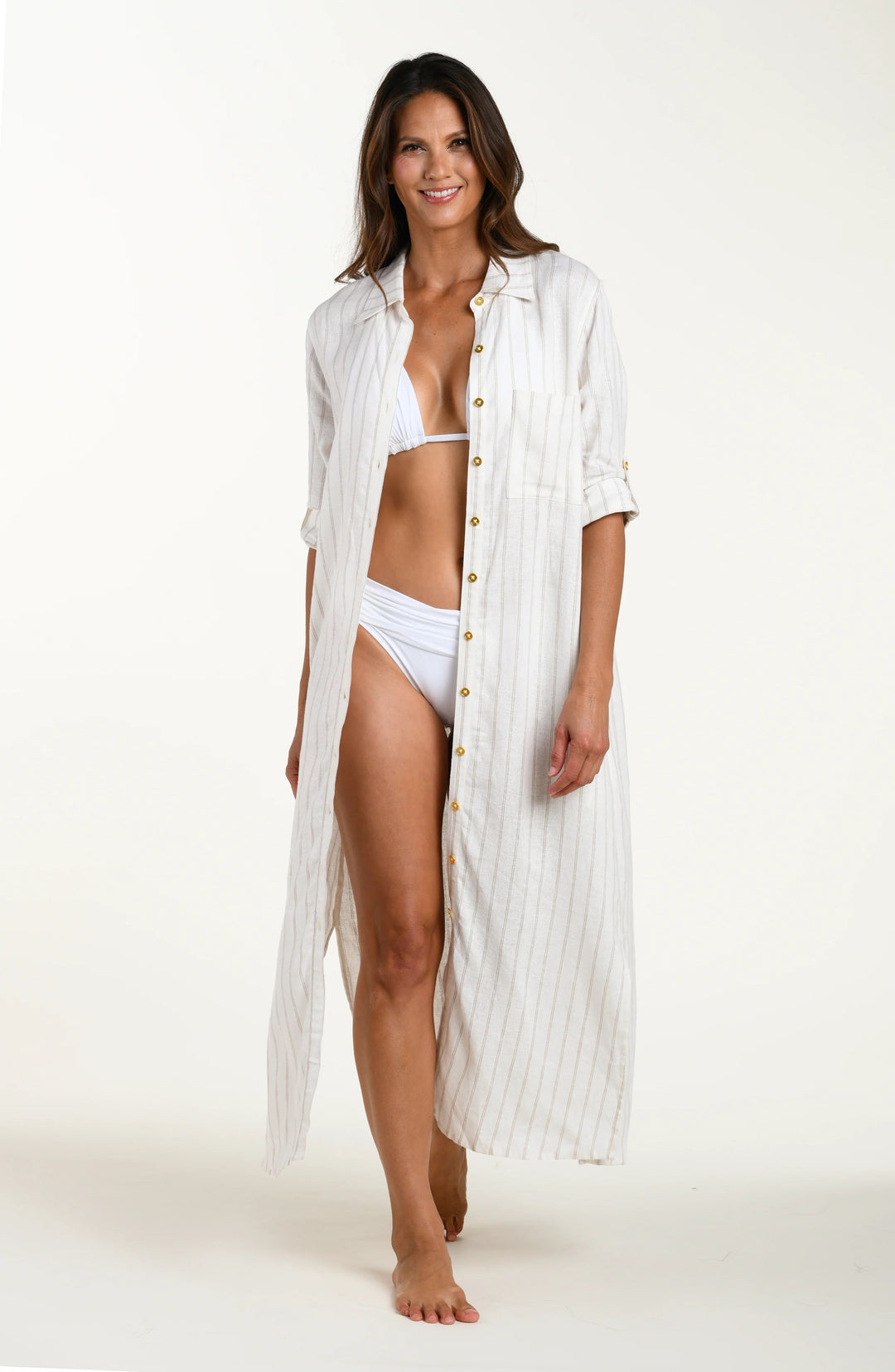 La Blanca Delphine Coast Linen Button Up Shirt Dress