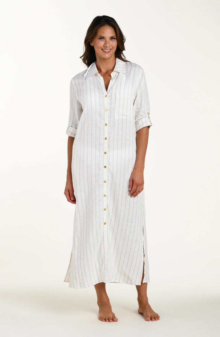 La Blanca Delphine Coast Linen Button Up Shirt Dress
