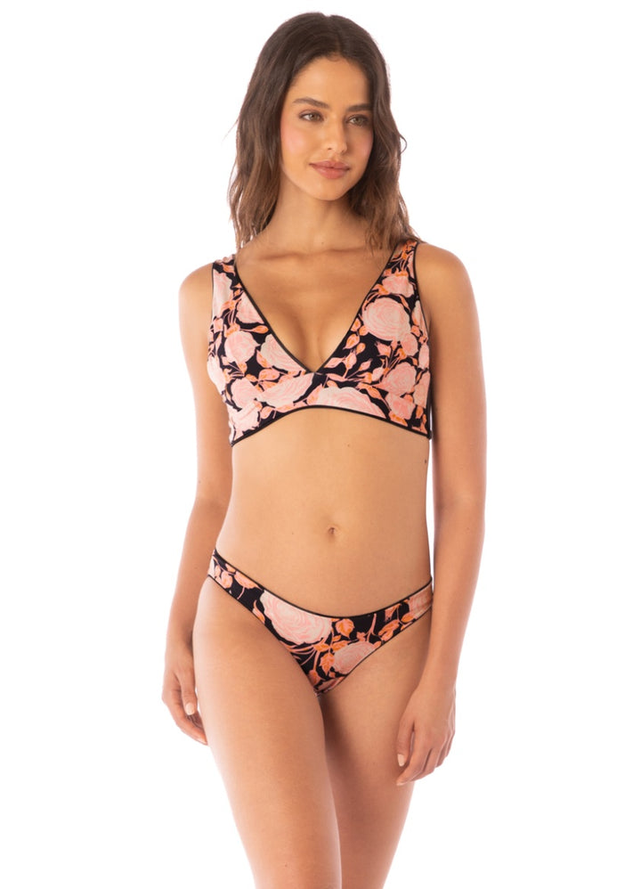 Maaji Onyx Black Paradisial Long Line Triangle Top - Womens Triangle Bikini Tops - Big Sun Vernon  | Okanagan Beachwear