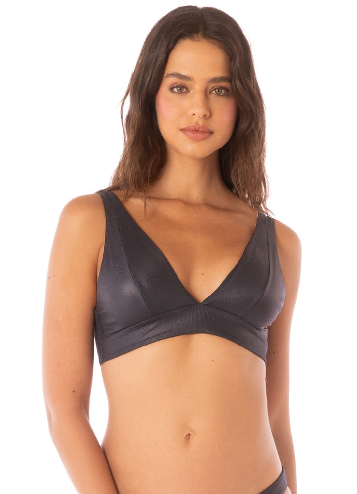 Maaji Onyx Black Paradisial Long Line Triangle Top - Womens Triangle Bikini Tops - Big Sun Vernon  | Okanagan Beachwear