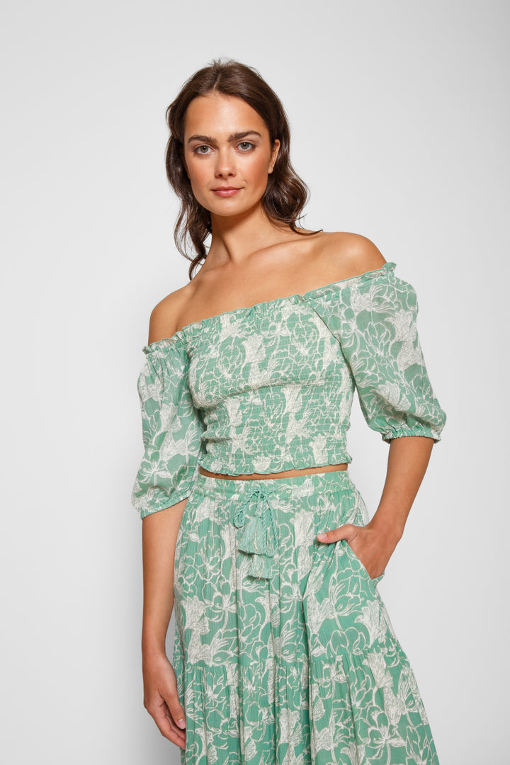 Koy Bloom Smocked Crop Top - Womens Blouse - Big Sun Vernon  | Okanagan Beachwear