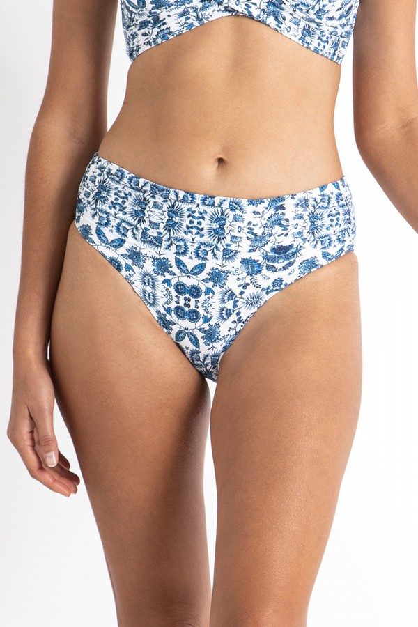 Azura Bluebird Ruched Mid Rise Pant - Womens Mid Bikini Bottoms - Big Sun Vernon  | Okanagan Beachwear