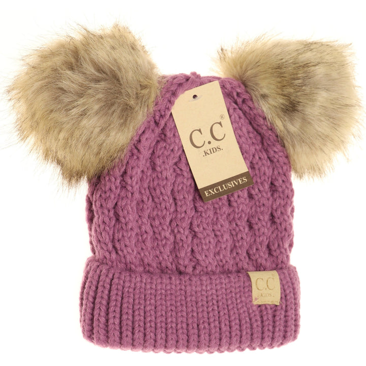C.C Beanie Kids Double Pom Cable Knit Beanie - Toques - Big Sun Vernon  | Okanagan Beachwear