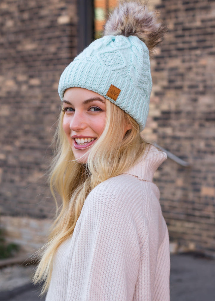 Panache Cuffed Cable Knit Fleece Lined Hat - Toques - Big Sun Vernon  | Okanagan Beachwear