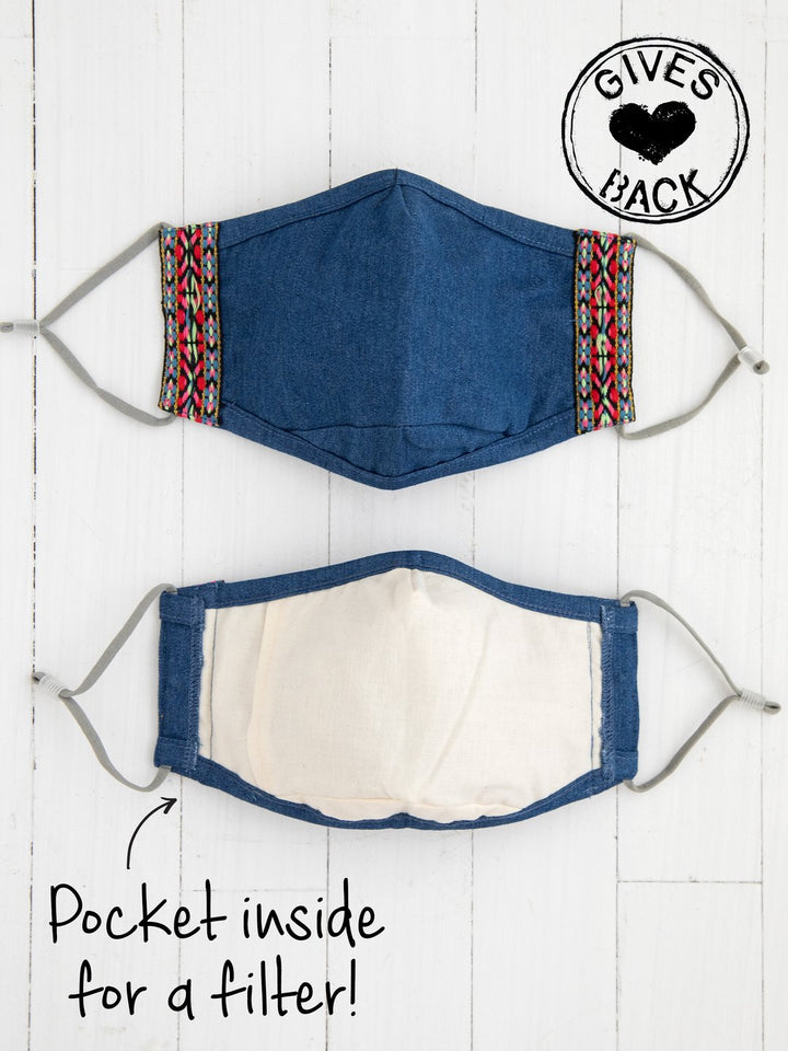 Natural Life Face Mask Denim Trim - Womens Face Masks - Big Sun Vernon