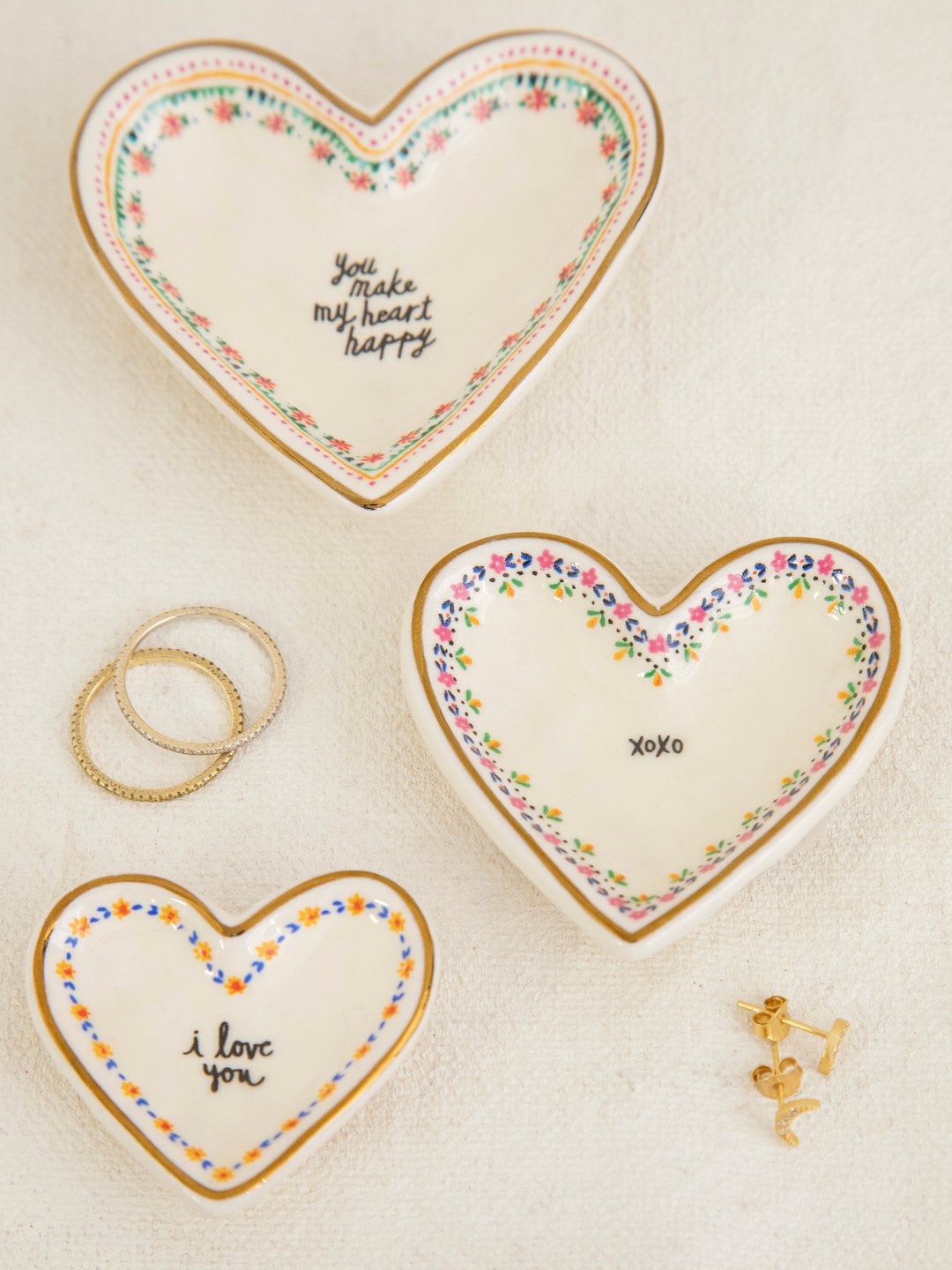 Natural Life Stackable Trinket Dish Set of 3 Heart Love xoxo - Home Decorations - Big Sun Vernon