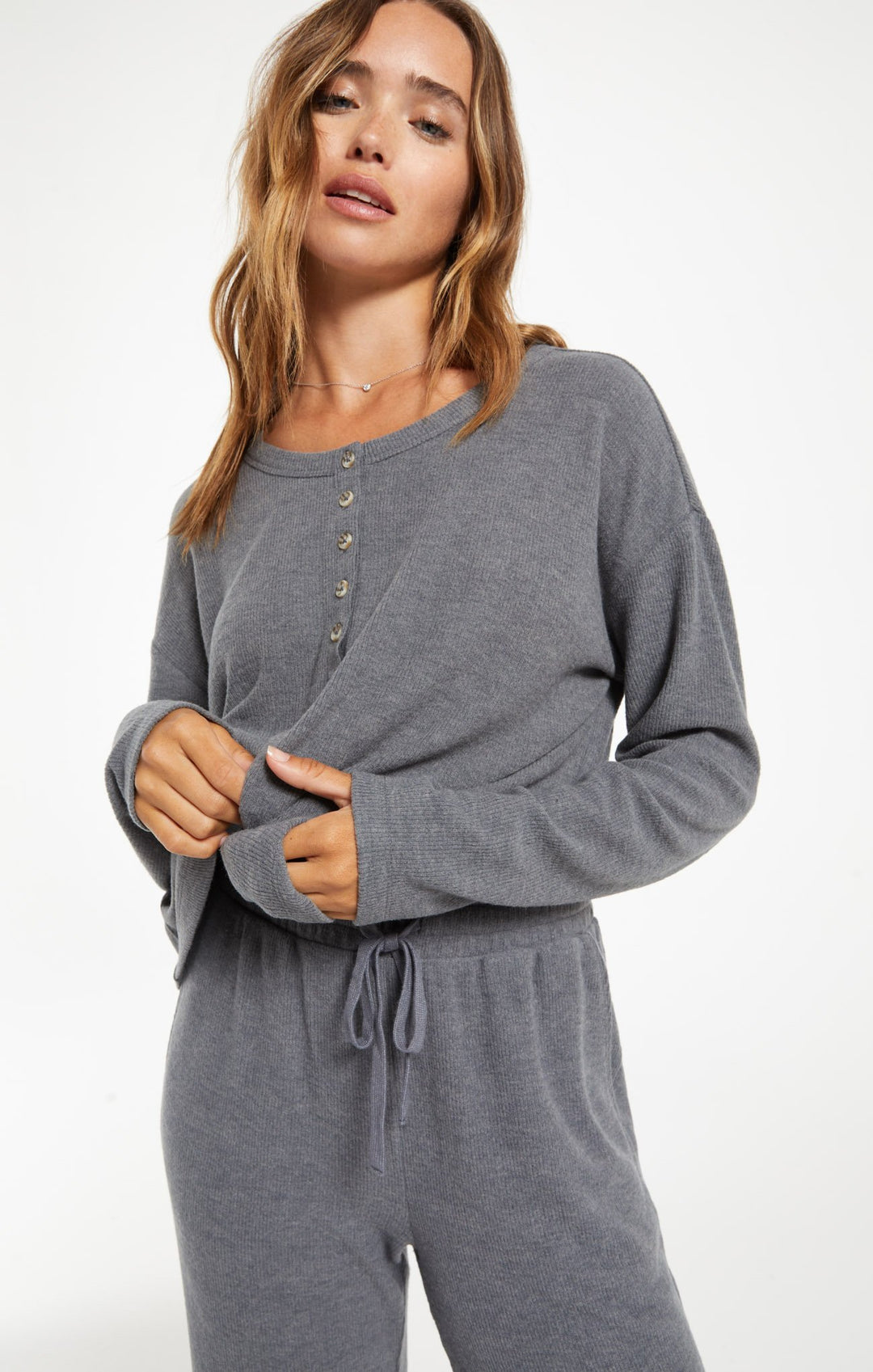 Z Supply Aimee Henley Rib Top - Womens Long Sleeves - Big Sun Vernon