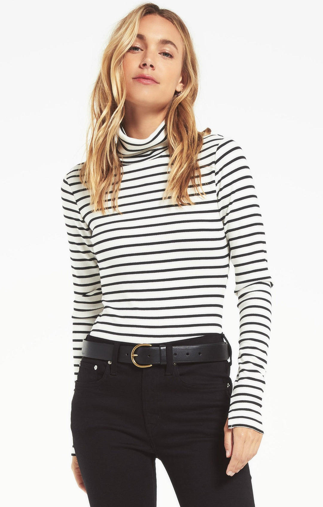 Z Supply Chloe Striped Rib Bodysuit - Womens Long Sleeves - Big Sun Vernon