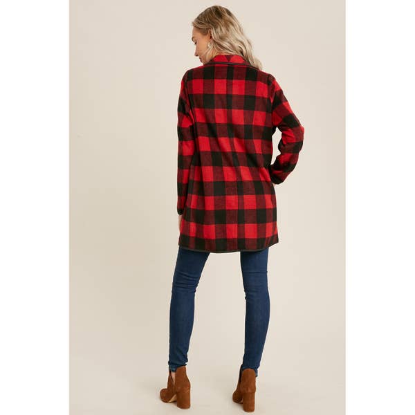 Orion Buffalo Plaid Drape Front Jacket - Womens Sweaters - Big Sun Vernon