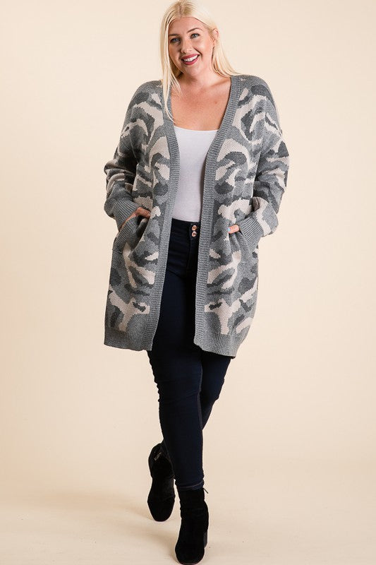 Reborn J Camo Pattern Sweater Cardigan - Womens Sweaters - Big Sun Vernon