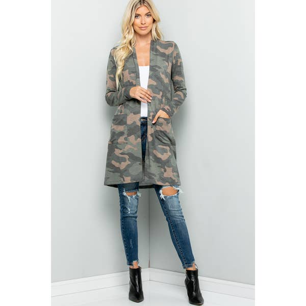 Olivia Camouflage Jersey Cardigan - Womens Dusters - Big Sun Vernon