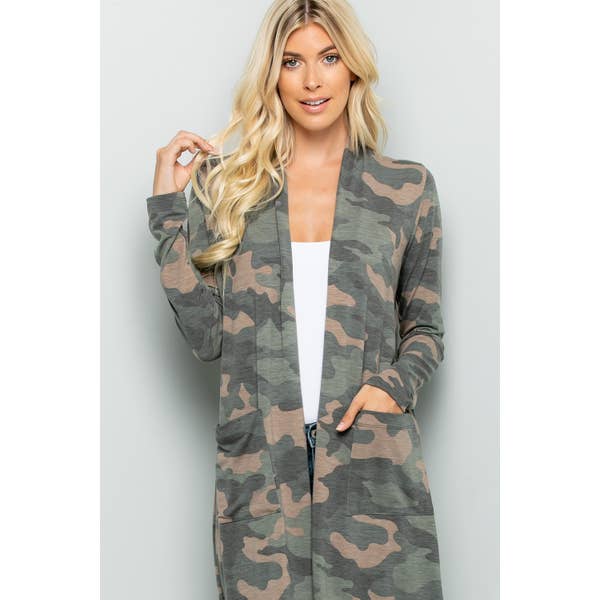Olivia Camouflage Jersey Cardigan - Womens Dusters - Big Sun Vernon