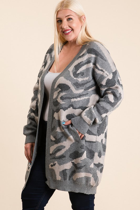 Reborn J Camo Pattern Sweater Cardigan - Womens Sweaters - Big Sun Vernon