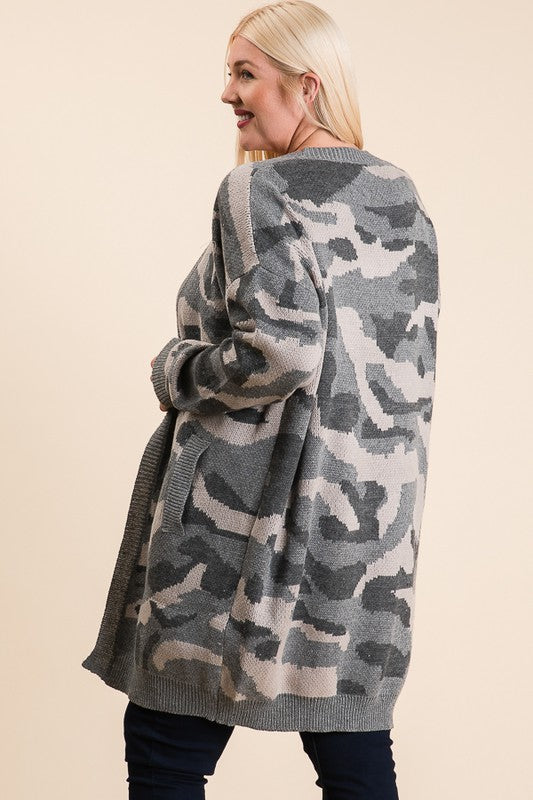 Reborn J Camo Pattern Sweater Cardigan - Womens Sweaters - Big Sun Vernon