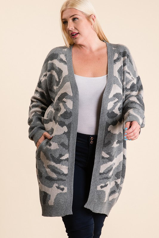 Reborn J Camo Pattern Sweater Cardigan - Womens Sweaters - Big Sun Vernon