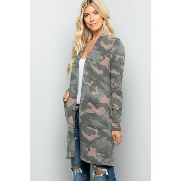 Olivia Camouflage Jersey Cardigan - Womens Dusters - Big Sun Vernon