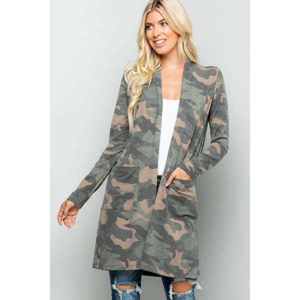 Olivia Camouflage Jersey Cardigan - Womens Dusters - Big Sun Vernon