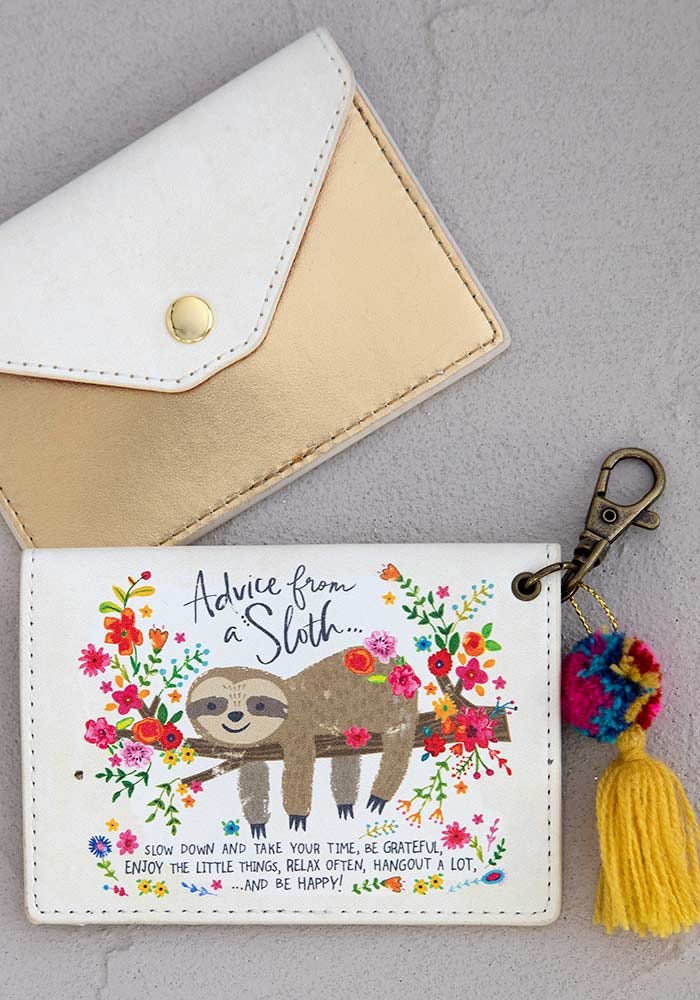 Natural Life Card Holder Advice From Sloth - Small Wallets - Big Sun Vernon