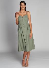 C'est Moi Linen Button Front Dress - Womens Midi Dresses - Big Sun Vernon
