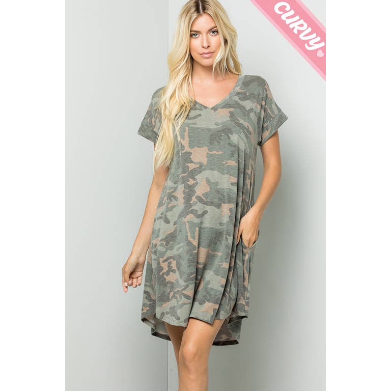 Morgan Camouflage V-neck Dress - Womens Casual Dresses - Big Sun Vernon