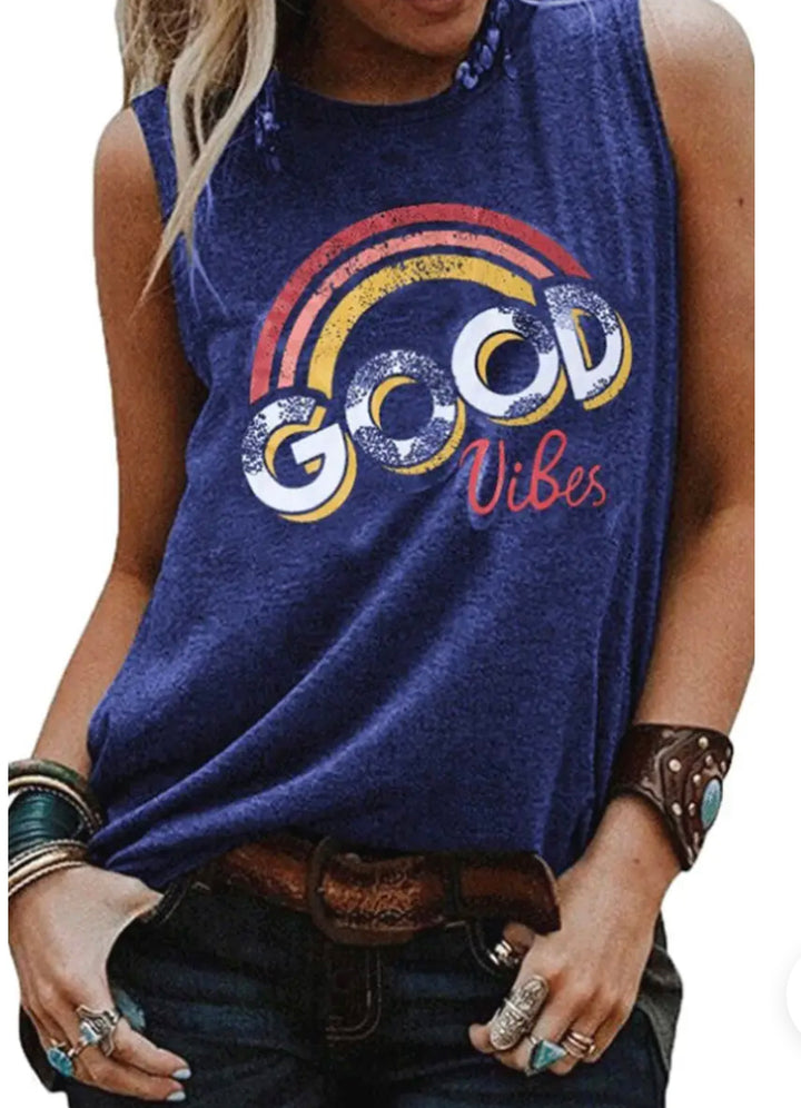 Rainbow Good Vibes Tank Top - Womens Tank - Big Sun Vernon