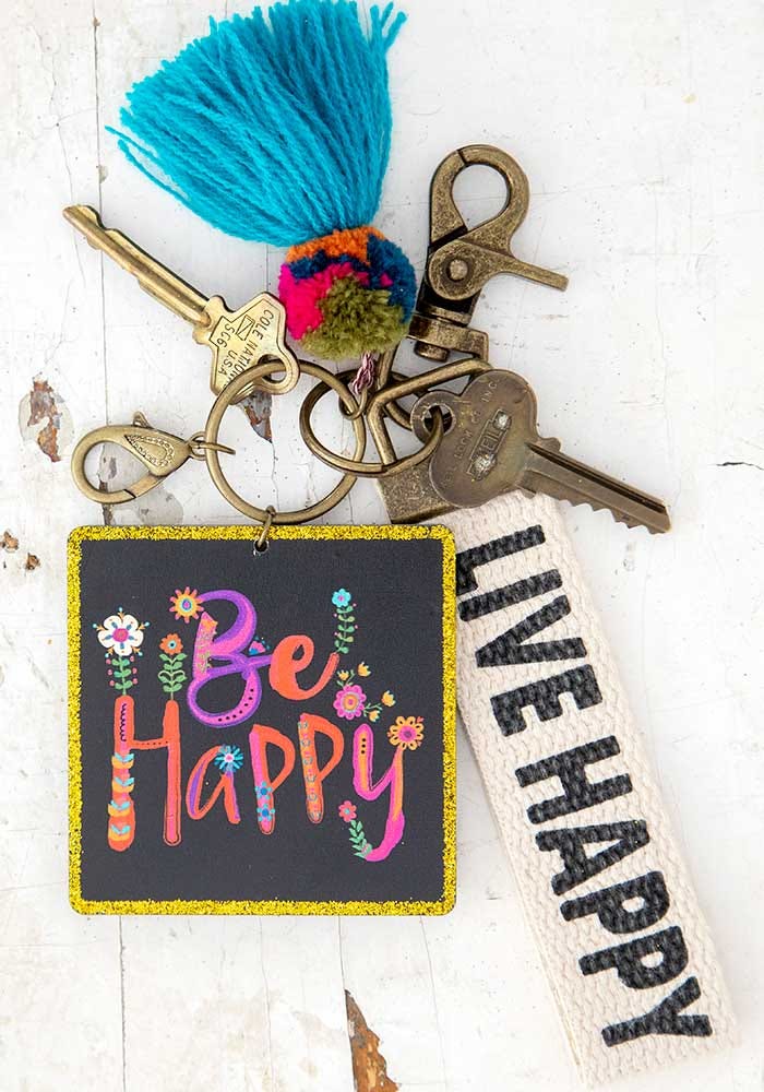 Natural Life Chirp Keychain Be Happy - Car Keychain - Big Sun Vernon