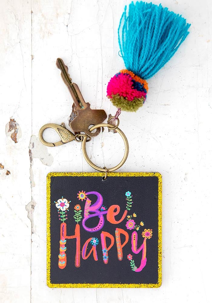 Natural Life Chirp Keychain Be Happy - Car Keychain - Big Sun Vernon