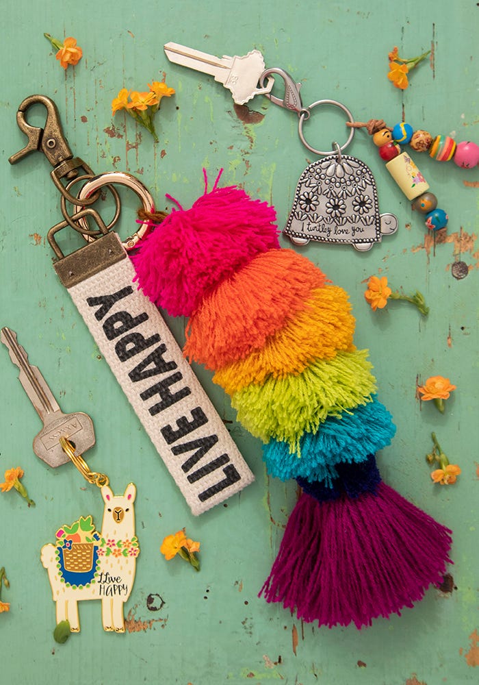 Natural Life Canvas Key Fob Live Happy - Car Keychain - Big Sun Vernon