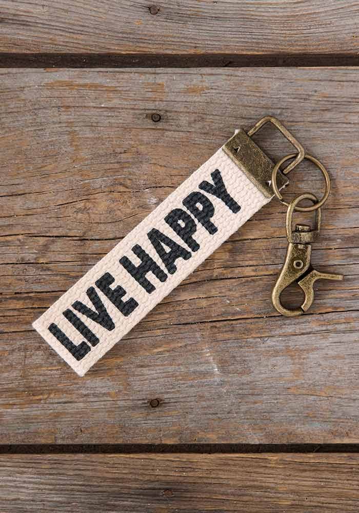Natural Life Canvas Key Fob Live Happy - Car Keychain - Big Sun Vernon