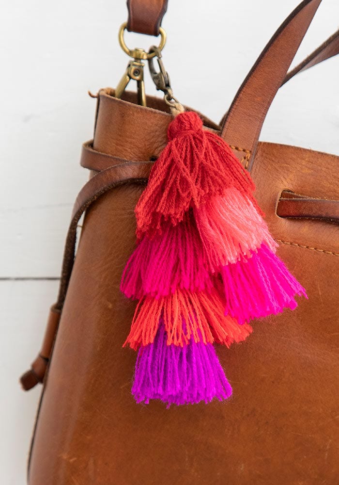 Natural Life Mini Tassel Clip Red Pink Multi - Home Decorations - Big Sun Vernon