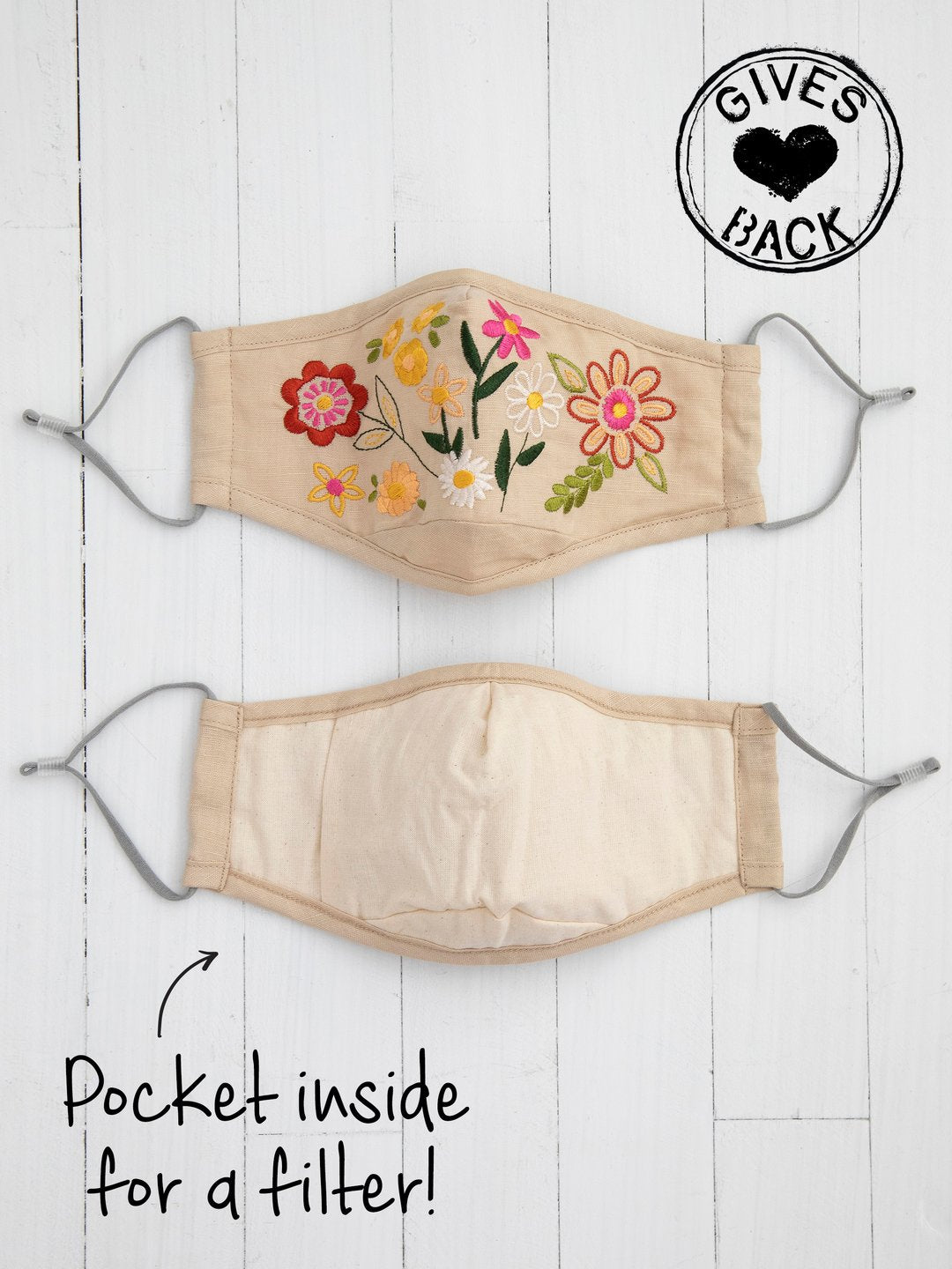 Natural Life Face Mask Floral Embroidered - Womens Face Masks - Big Sun Vernon