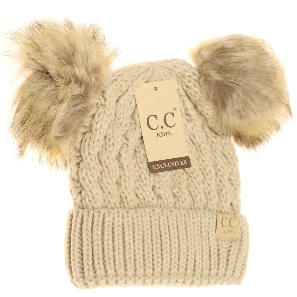C.C Beanie Kids Double Pom Cable Knit Beanie - Toques - Big Sun Vernon