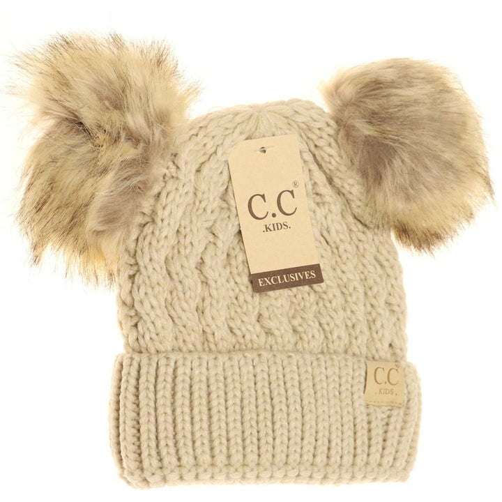 C.C Beanie Kids Double Pom Cable Knit Beanie - Toques - Big Sun Vernon