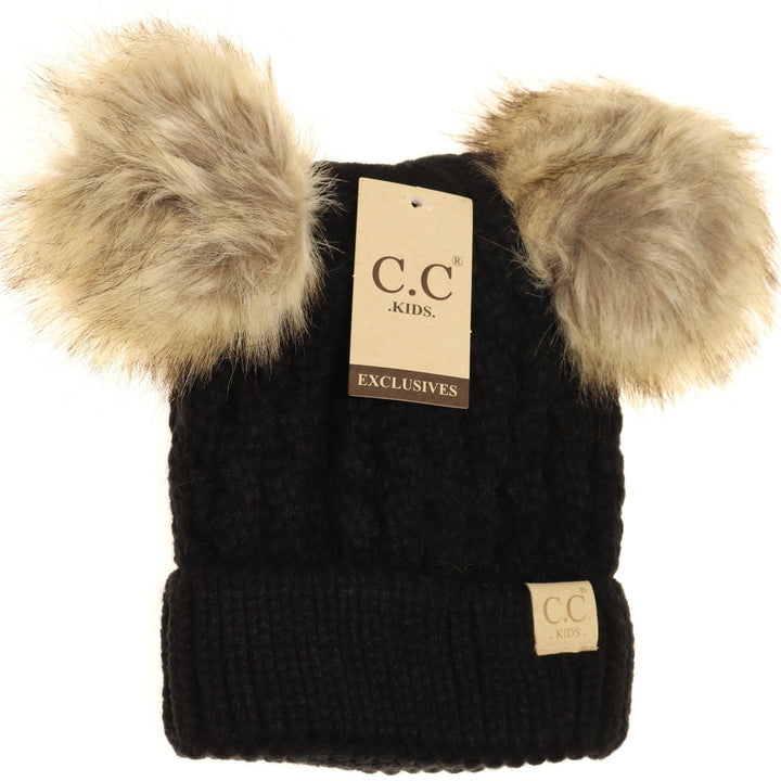C.C Beanie Kids Double Pom Cable Knit Beanie - Toques - Big Sun Vernon