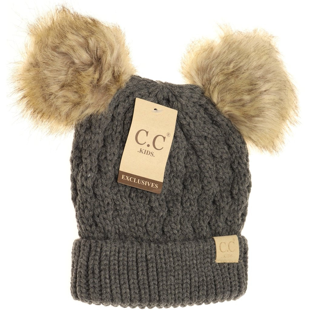 C.C Beanie Kids Double Pom Cable Knit Beanie - Toques - Big Sun Vernon
