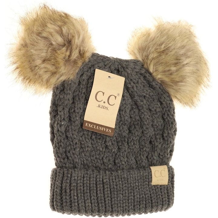 C.C Beanie Kids Double Pom Cable Knit Beanie - Toques - Big Sun Vernon