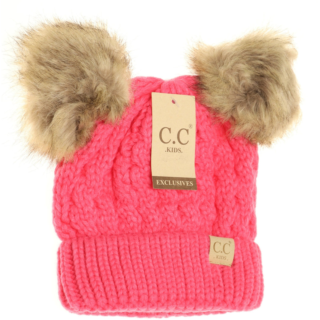 C.C Beanie Kids Double Pom Cable Knit Beanie - Toques - Big Sun Vernon