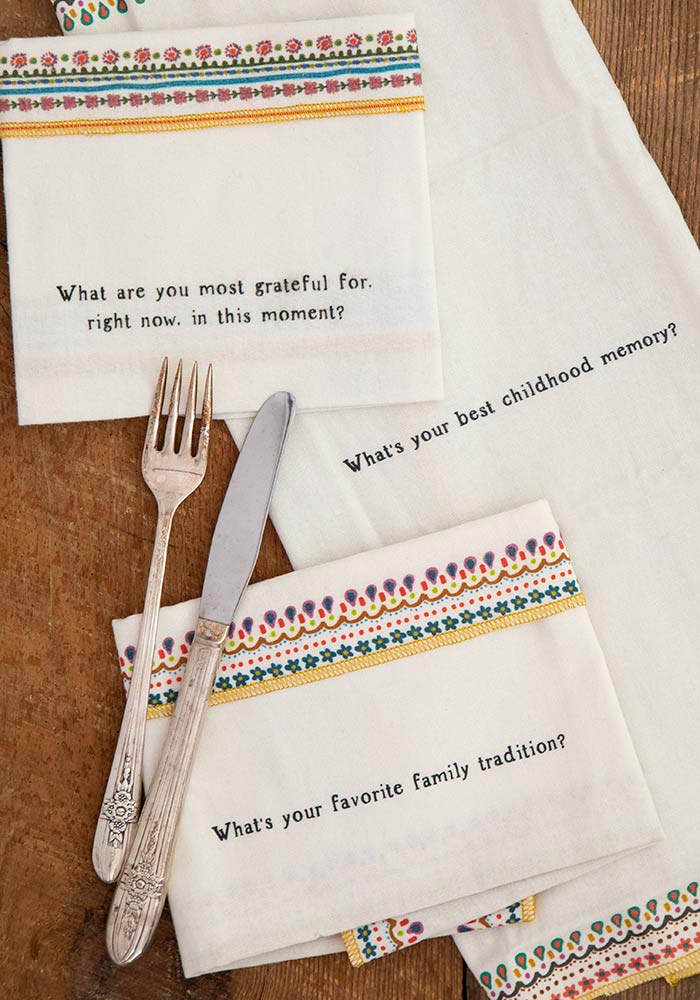 Natural Life Cotton Napkin Set/8 Questions - Home Decorations - Big Sun Vernon