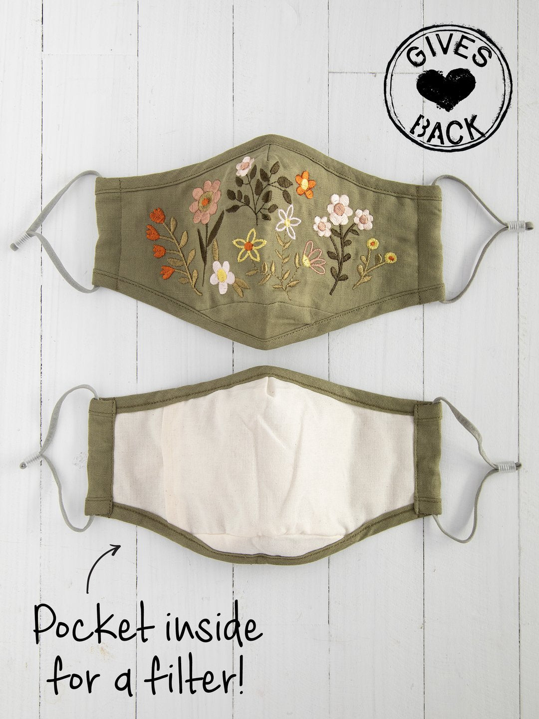 Natural Life Face Mask Floral Embroidered - Womens Face Masks - Big Sun Vernon