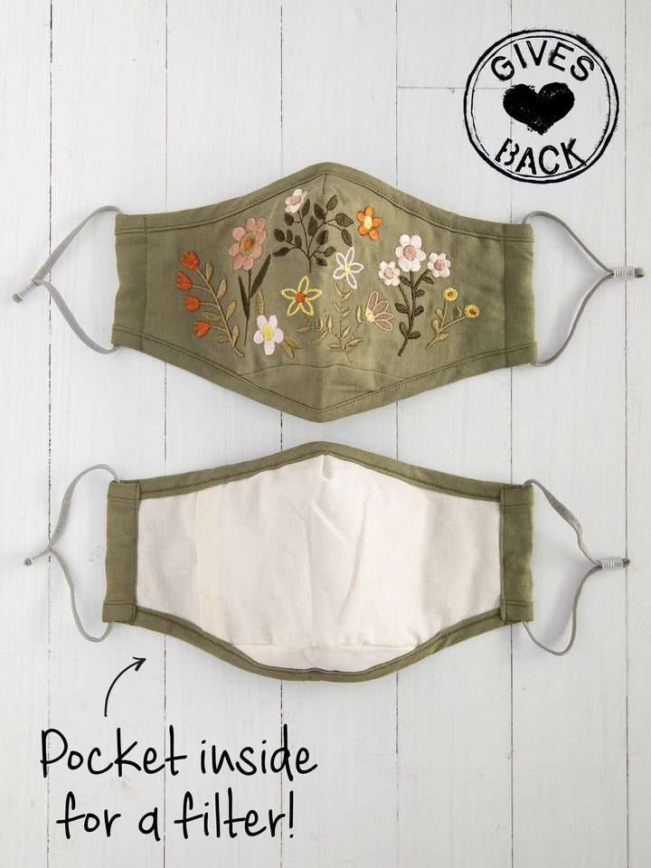 Natural Life Face Mask Floral Embroidered - Womens Face Masks - Big Sun Vernon