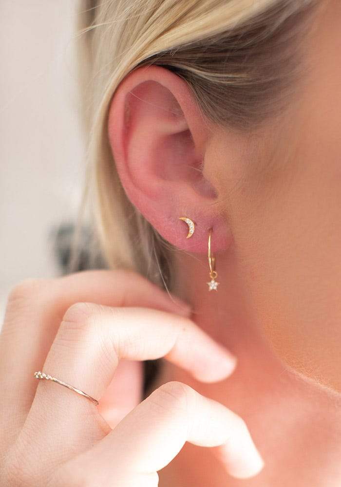 Natural Life Tiny Hoop Earring Moon & Star - Earrings - Big Sun Vernon