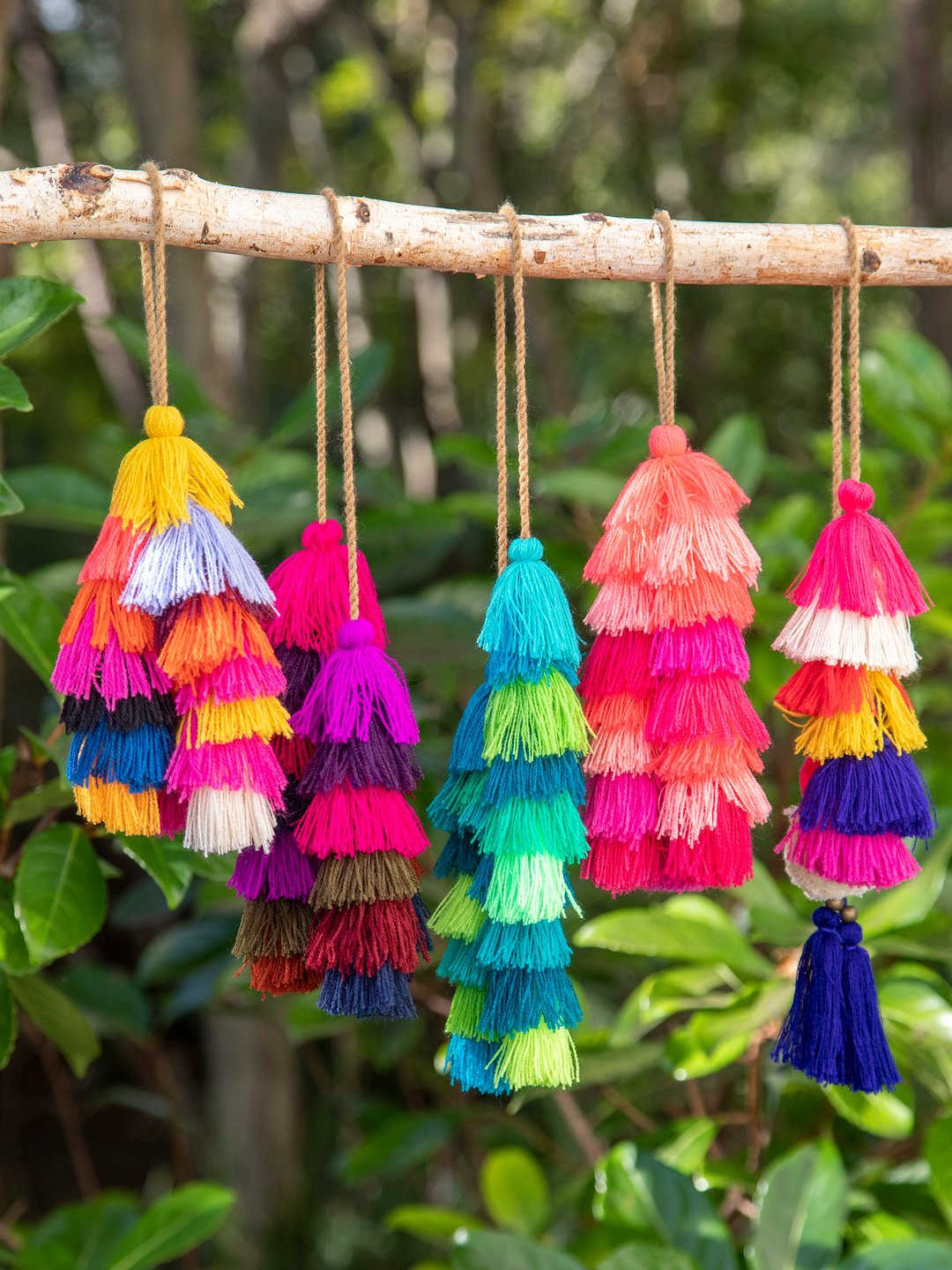 Natural Life Tassel Tie On Multi Stacked - Car Keychain - Big Sun Vernon