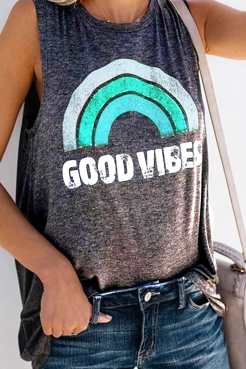 Rainbow Good Vibes Tank Top - Womens Tank - Big Sun Vernon