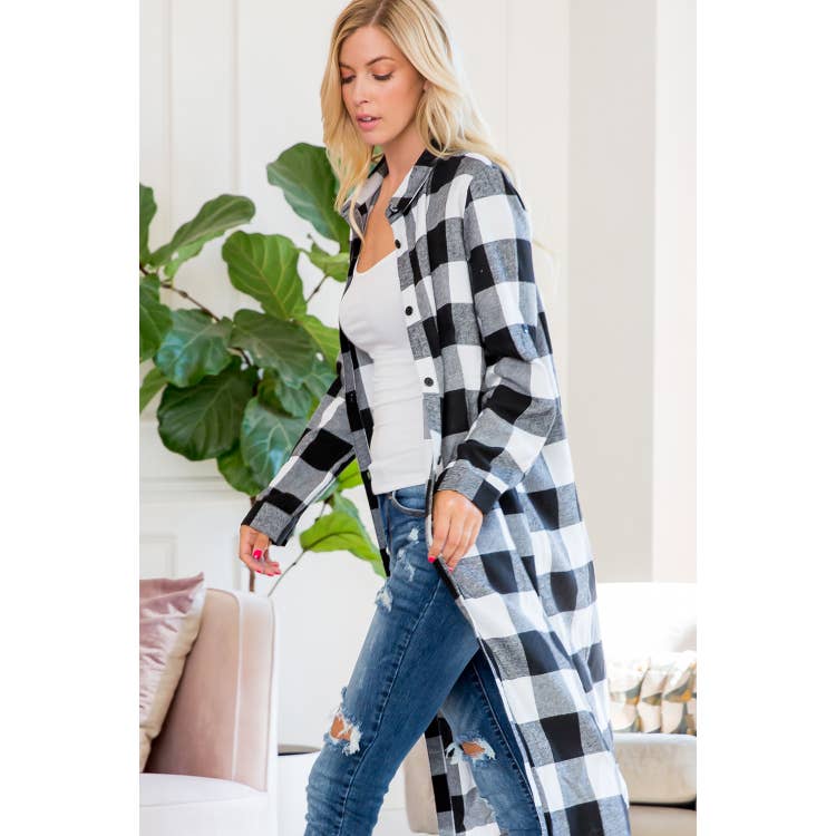 Sweet Lovely Plaid Button Up Long Shirt - Womens Dusters - Big Sun Vernon